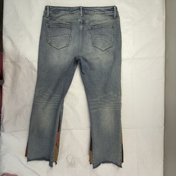 Driftwood Indie Patchwork Crop Bootcut Kick Frayed Hem Step Jeans Size 31 - Picture 7 of 15